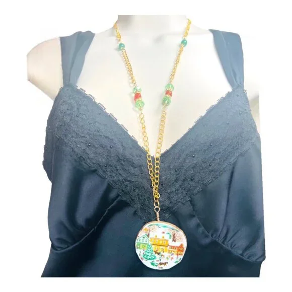 1989 Avon Country Christmas Broken China Necklace w Agate & Amber Stones Artisan - Picture 9 of 11